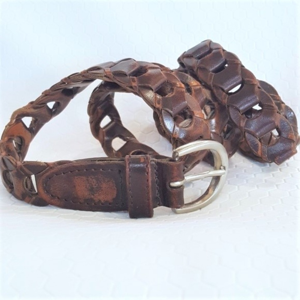 35 36 Belt Capezio Leather Vintage Brown Braid